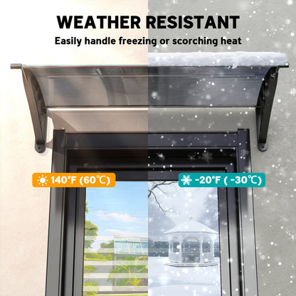 Front Door Canopy Outdoor Awning Aluminium Rigid Plastic Polycarbonate Rain Shelter UV Water Rain Resistant 100 x 75cm Black