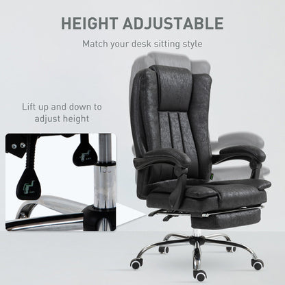 Home Office Chair Microfibre Desk Chair with Reclining Function Armrests Swivel Wheels Footrest Black