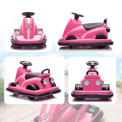 Kids Bumper Car, 360° Rotation Spin Electric Waltzer Car with LED Lights, Music for Ages 3-8 Years Old, Pink