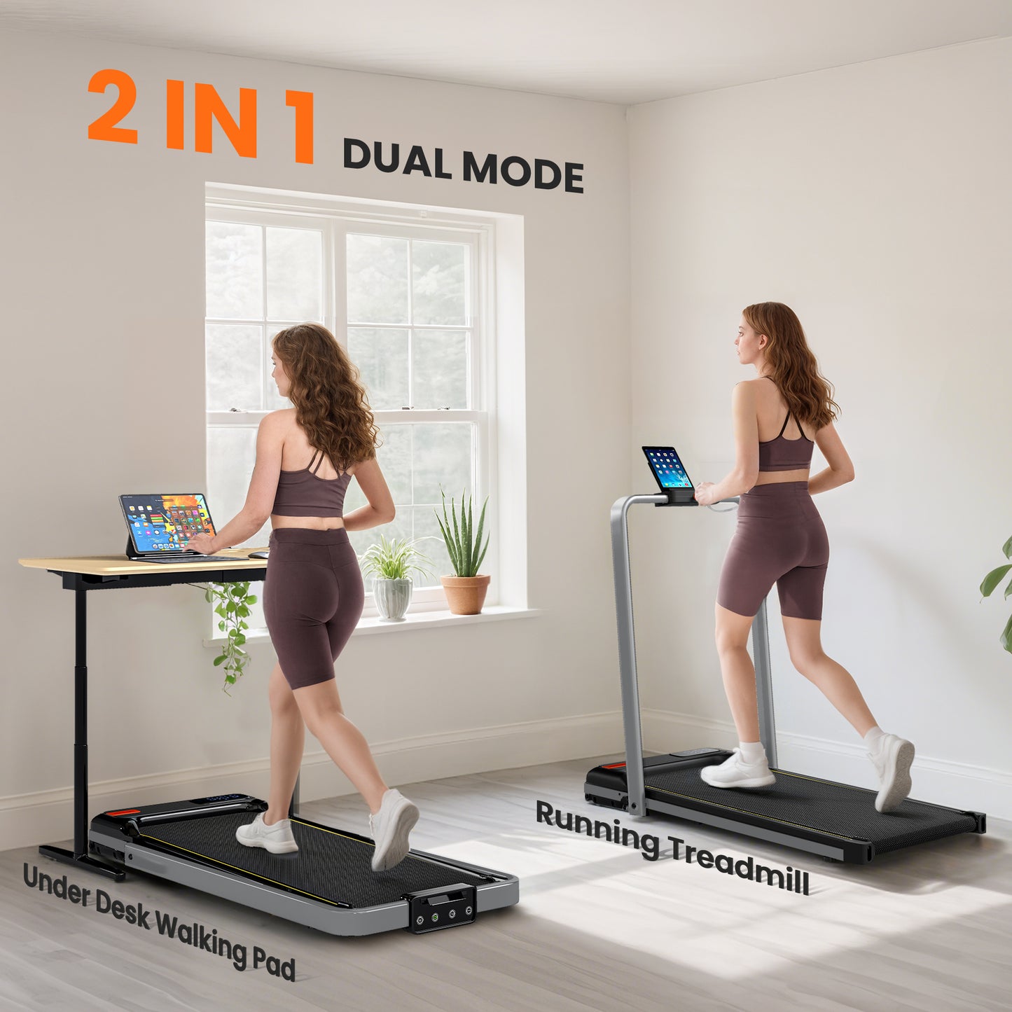 Folding Walking Treadmill, Under Desk Walking Pad with Incline, Silver Tone