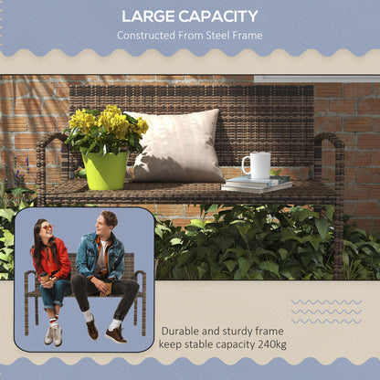 All Weather Wicker Garden Loveseat, 2 Seater Poly Rattan Garden Bench, Outdoor Seating Bench Brown