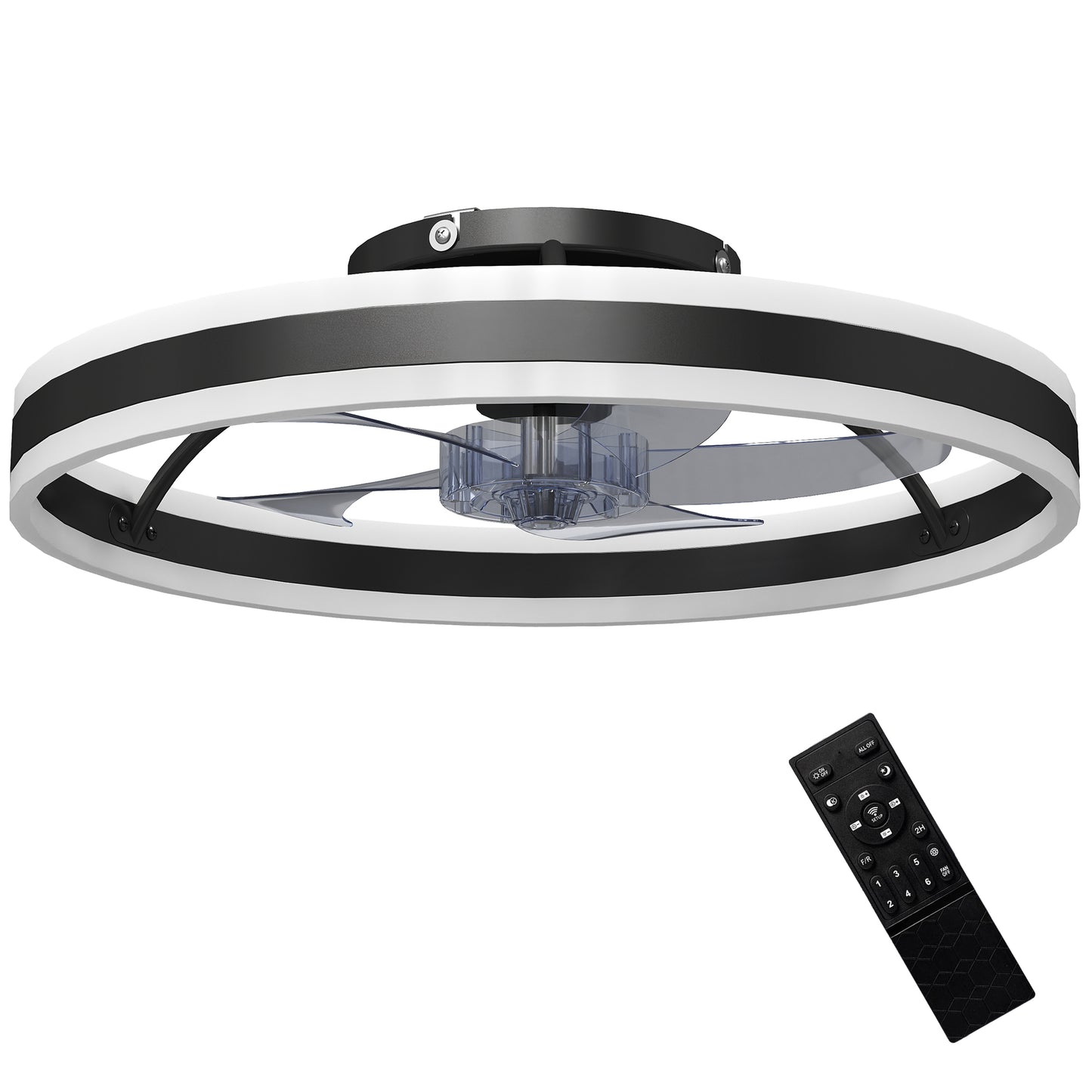 Ceiling Fan with Light and Remote, LED Mount Ceiling Fan with 3 Colour Temperatures, 6 Speed, 50 cm, Black