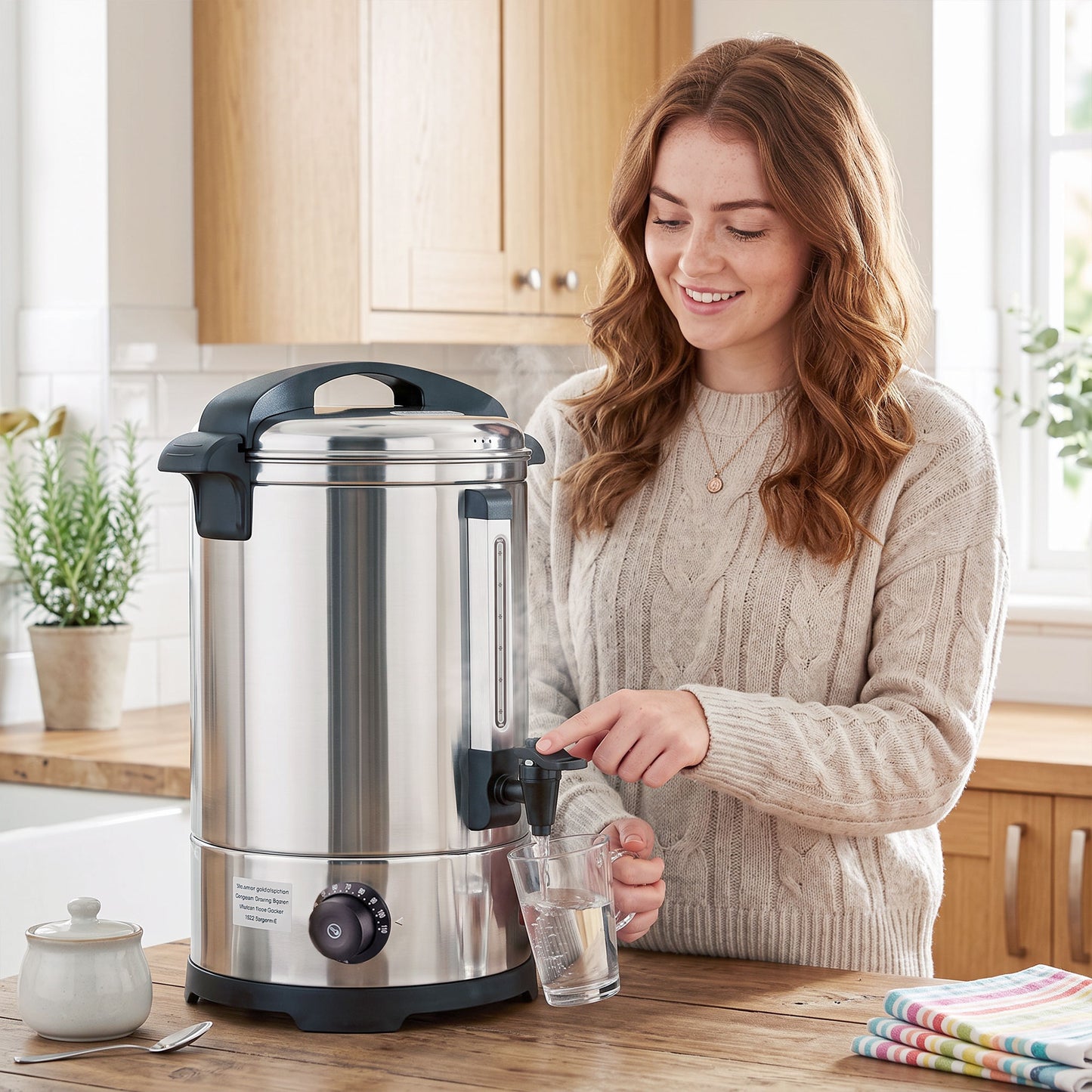 13L Catering Urn, 2500W Stainless Steel Hot Water Boiler Dispenser with Thermostat, Keep Warm Function and Easy Pour Tap