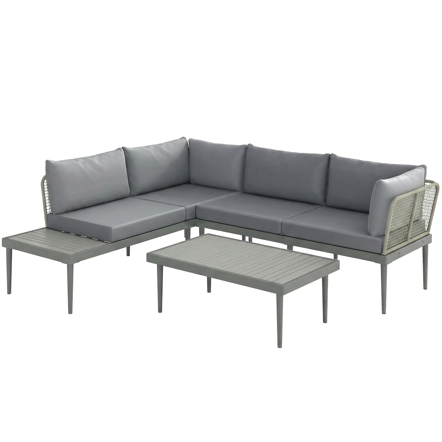 Thee-Piece 'L' Rattan Sofa Set - Grey