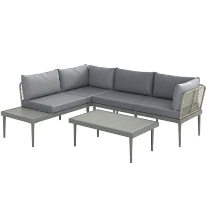 Thee-Piece 'L' Rattan Sofa Set - Grey
