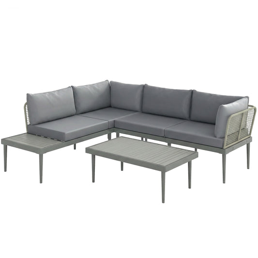 Thee-Piece 'L' Rattan Sofa Set - Grey
