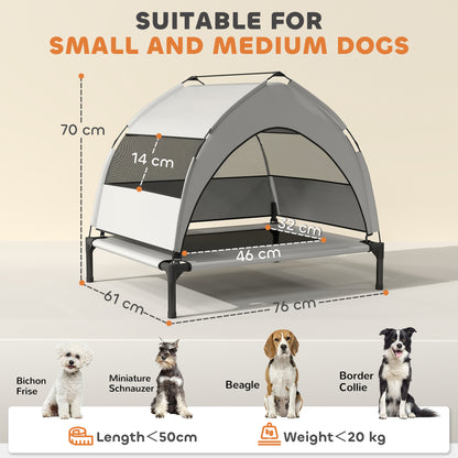 Portable Elevated Dog Bed with Removable Canopy, Cooling Raised Pet Cot for Small Medium Dogs, 76 x 61 x 70 cm