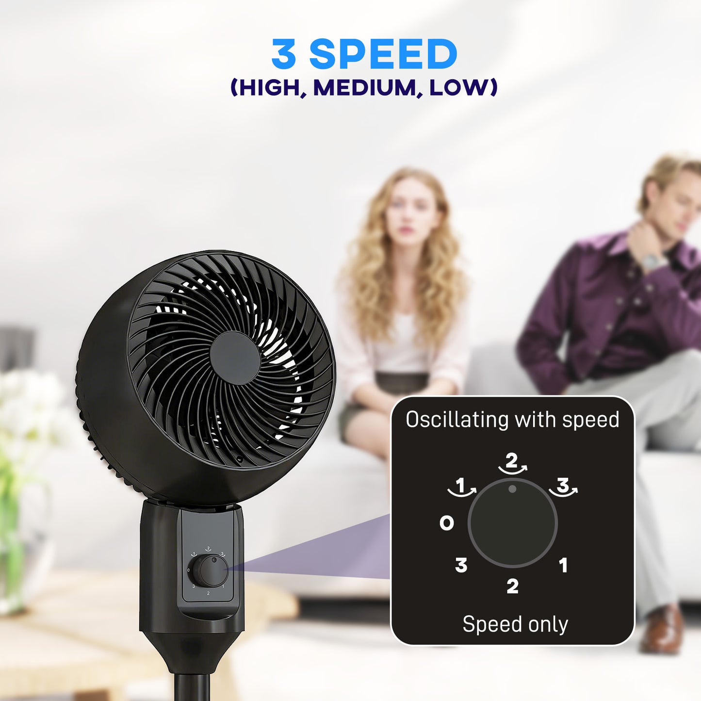 Air Circulator Fan Pedestal Cooling Fan with 3 Speed and Carry Handle, 9 Inch, Black