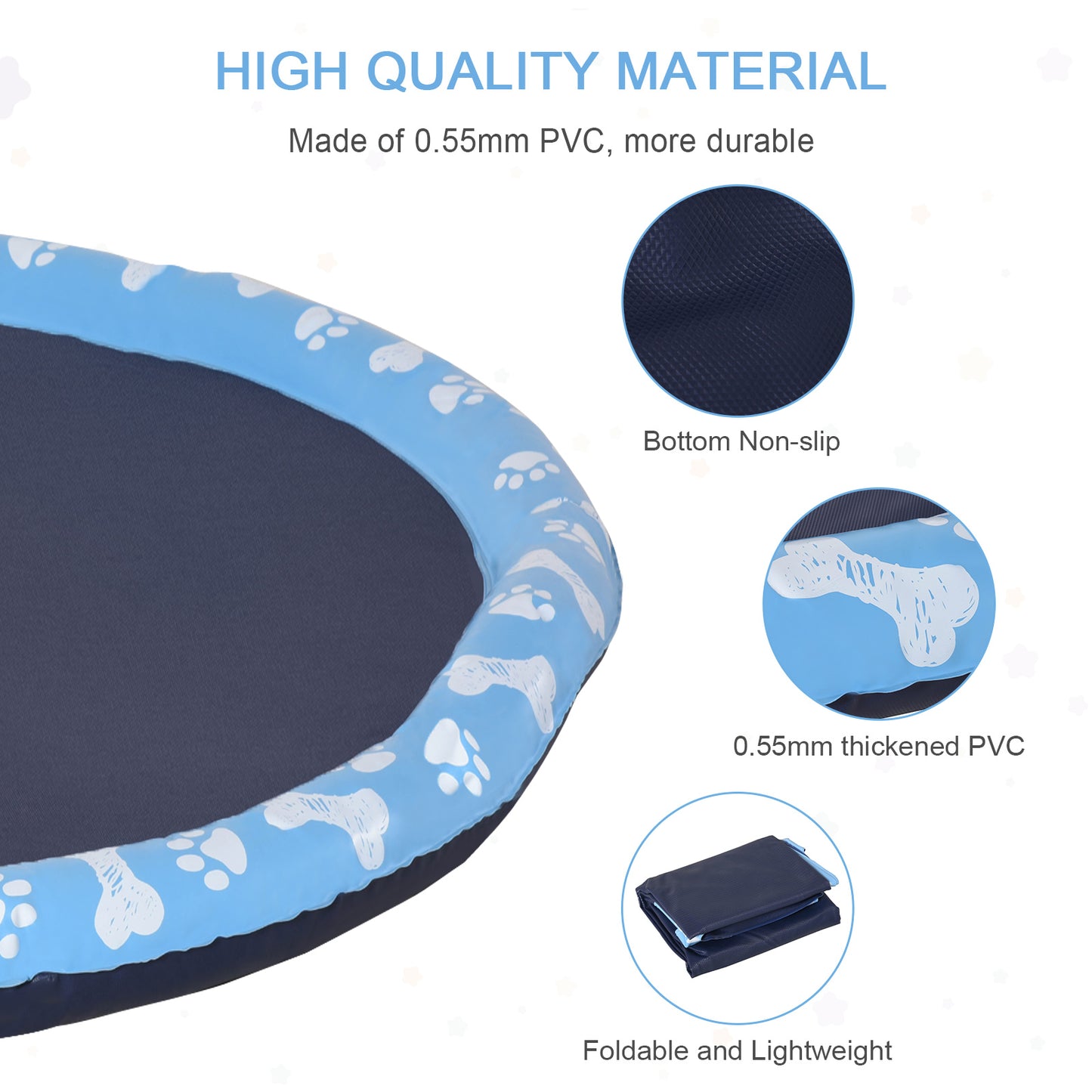 Dog Splash Pad, Pet Sprinkler Mat, Non-Slip Dog Paddling Pool