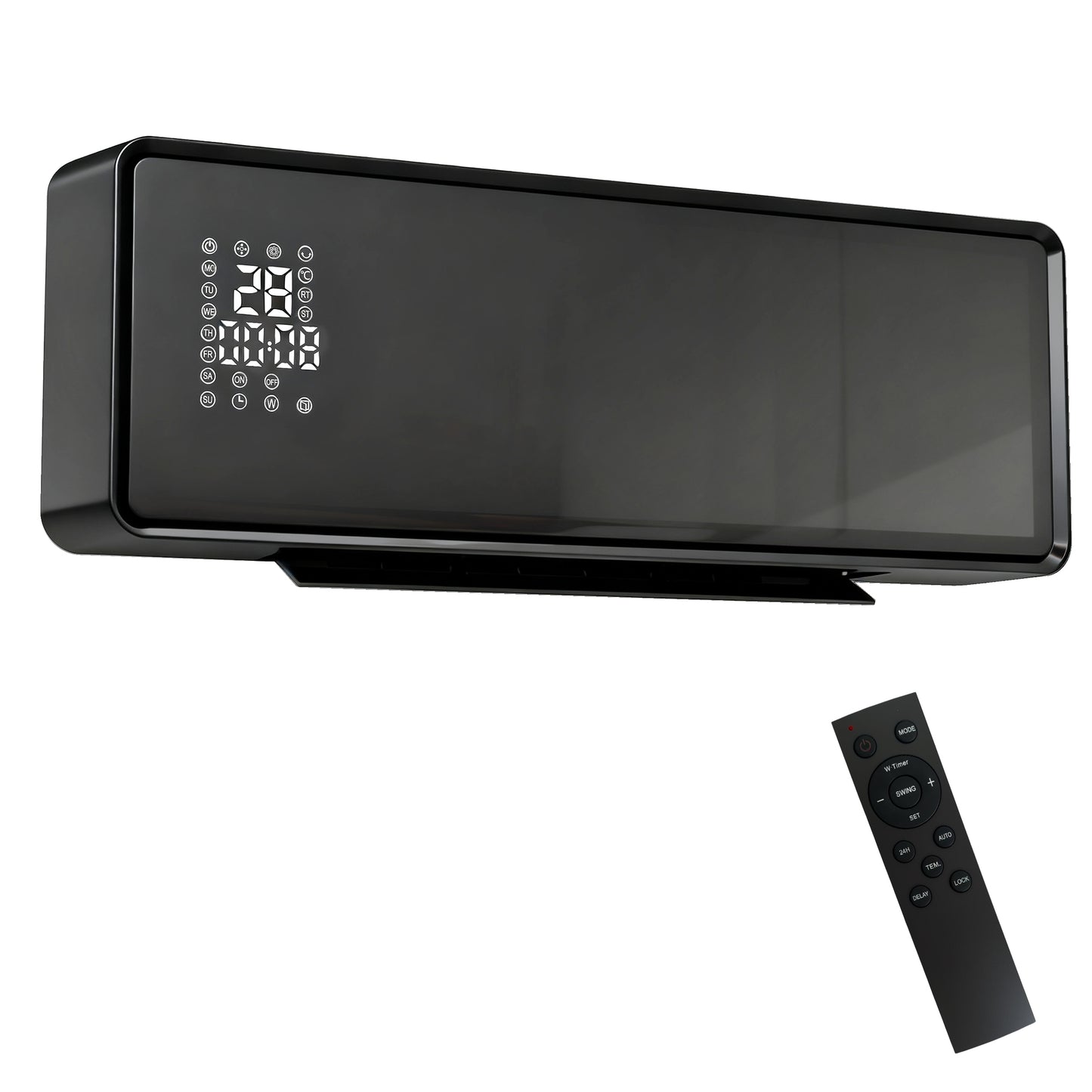 2000W Ceramic Electric Heater with Fan, Adjustable Thermostat, Wall Mounted - Black