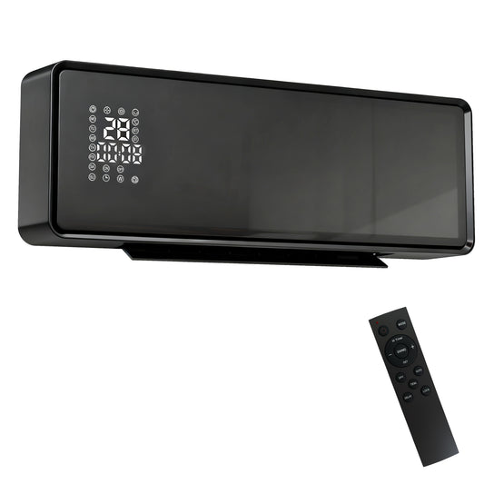 2000W Ceramic Electric Heater with Fan, Adjustable Thermostat, Wall Mounted - Black