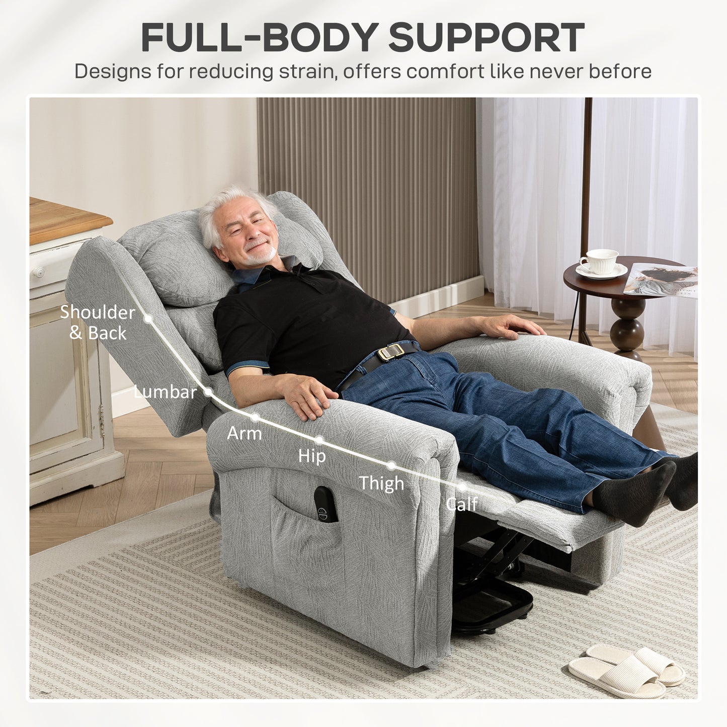 Velvet-Feel 150° Electric Riser Recliner Chair - Grey