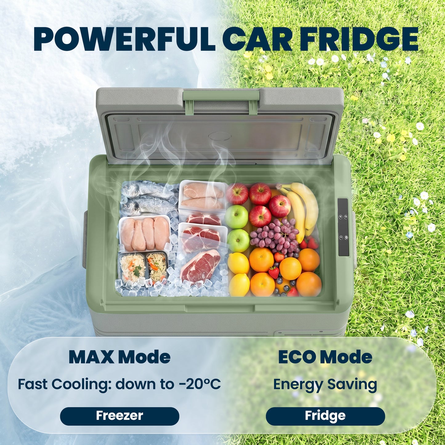 40L Portable Car Refrigerator - Light Green and Grey