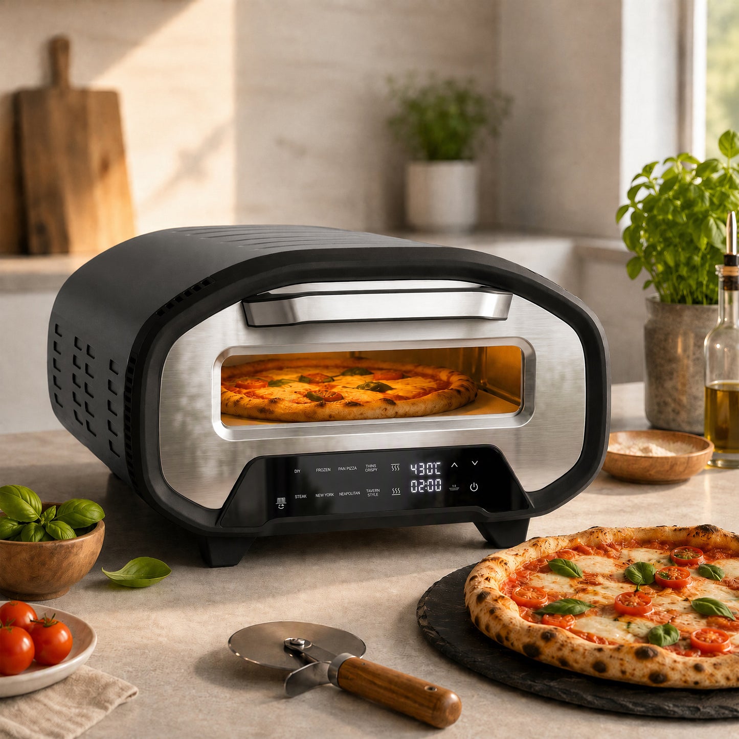 Electric Pizza Oven, 12 Inch Pizza Maker with 8 Preset Modes and Ceramic Stone, 2200W