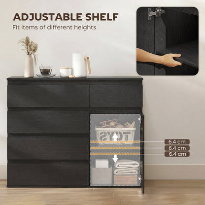 Modern Chest Of Drawers, 5 Drawer Dresser with Adjustable Shelf, Soft-Close Door, Black