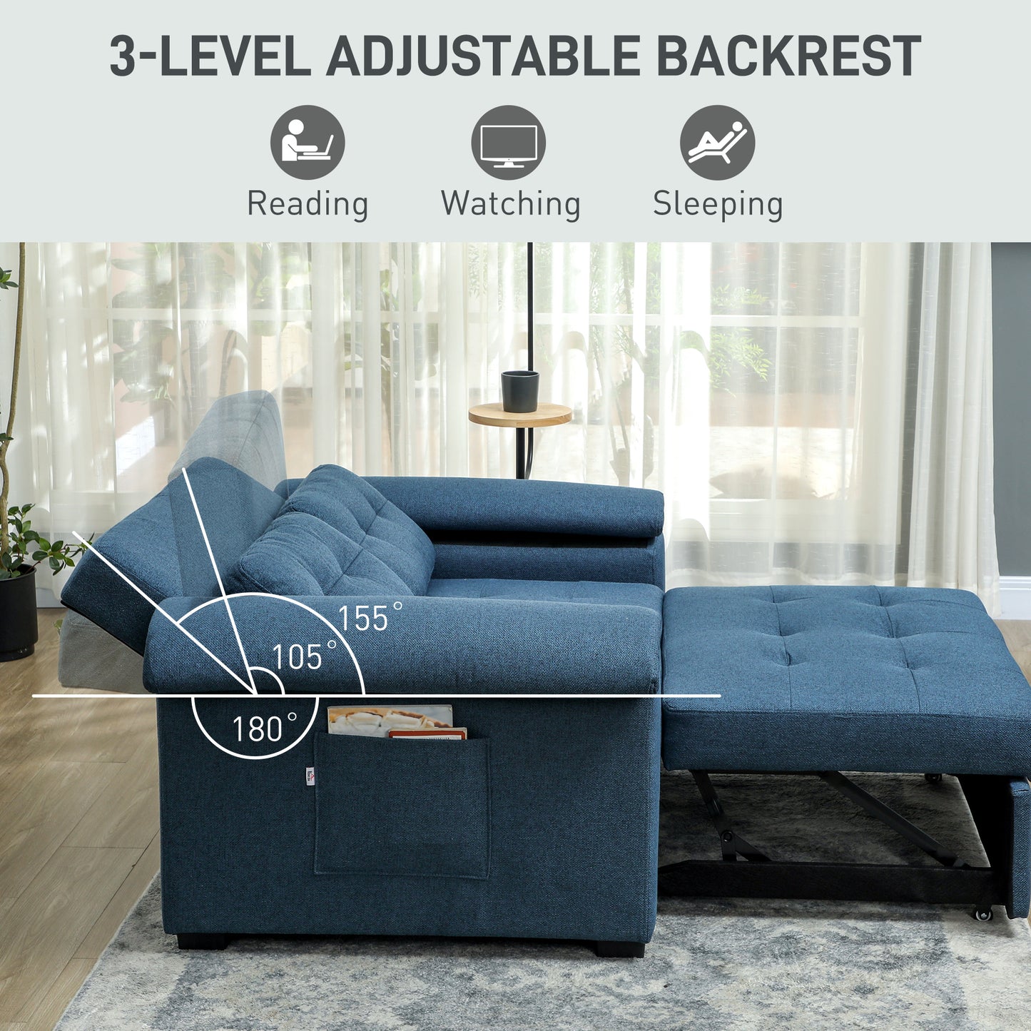 Pull Out Sofa Bed, Fabric 2 Seater Click Clack Sofa Bed Settee with 2 Pocket Springs