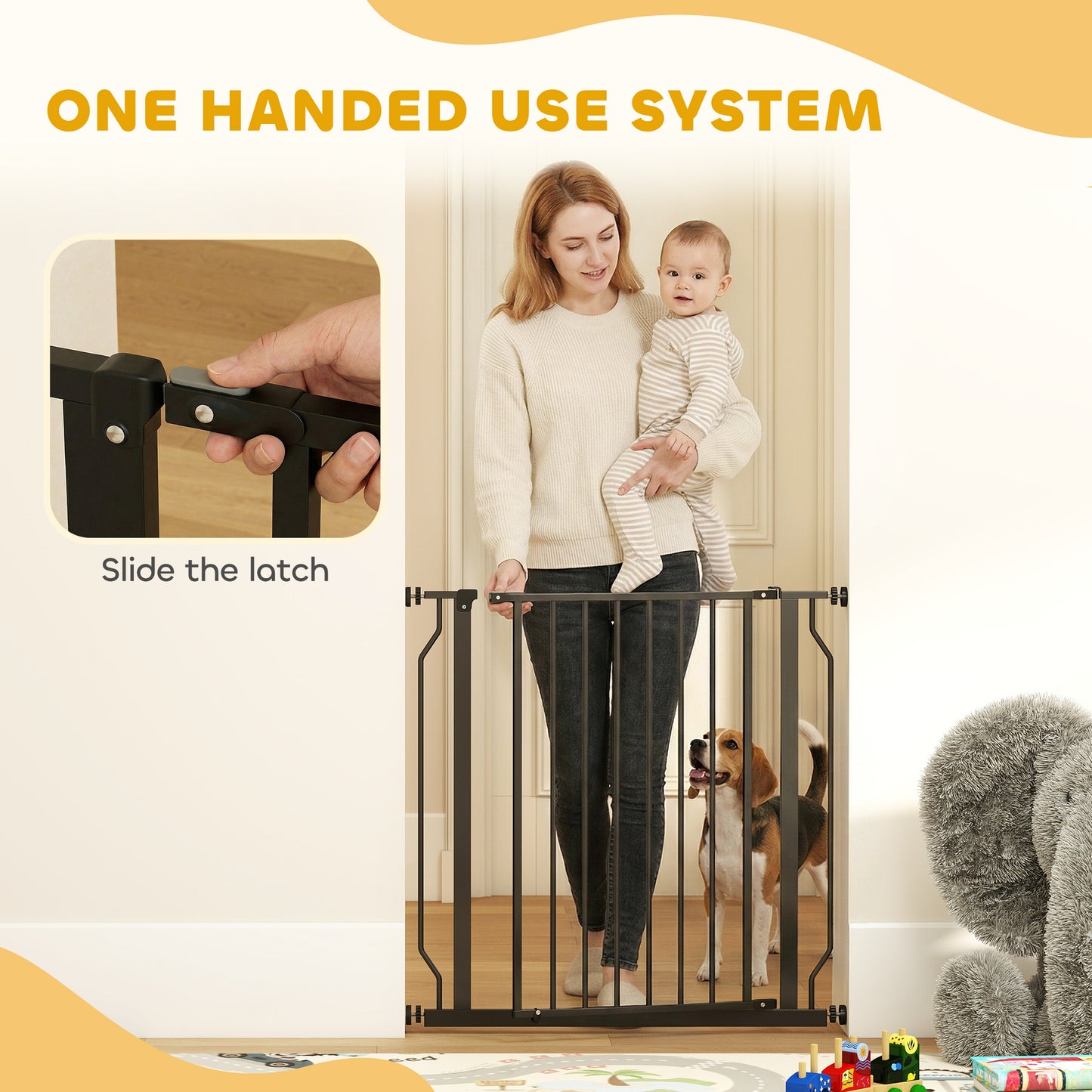 Extra Wide Dog Gate, with Door Pressure, for Doorways, Hallways, Staircases - Black