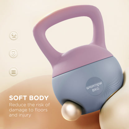 8KG Soft Kettlebell, Kettlebell with Non-Slip Handle for Home Gym, Weight Lifting, Strength Training, Purple/Grey