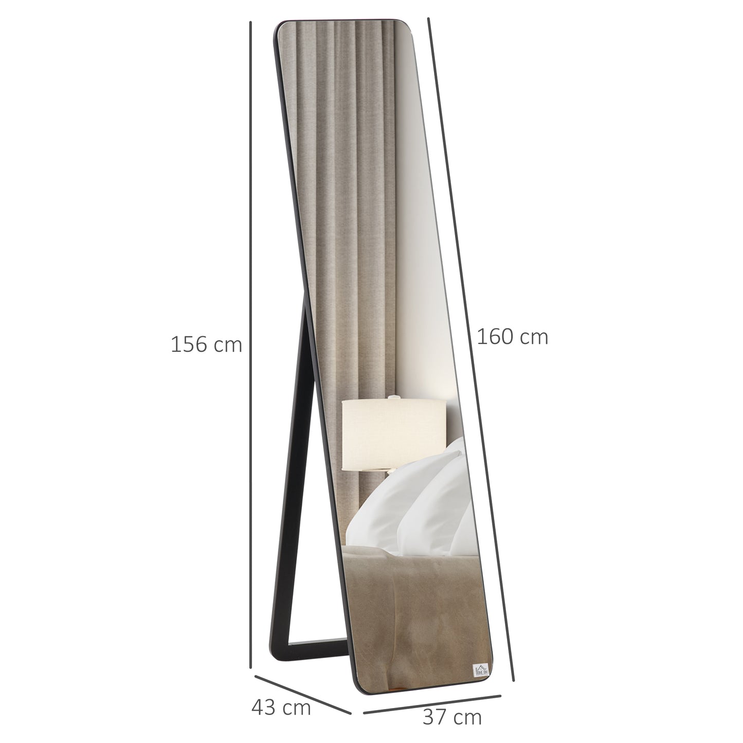 Full Length Mirror, 156 x 37 cm Rectangular Full Body Mirror with Stand, Floor Standing