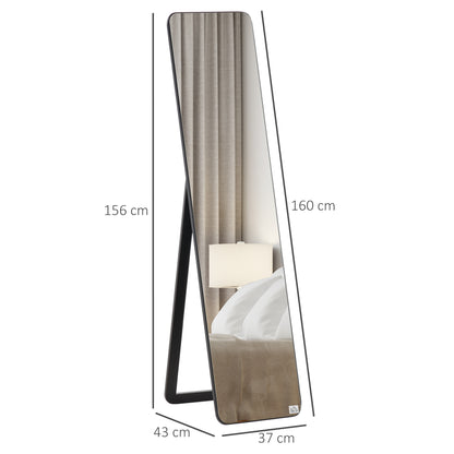 Full Length Mirror, 156 x 37 cm Rectangular Full Body Mirror with Stand, Floor Standing