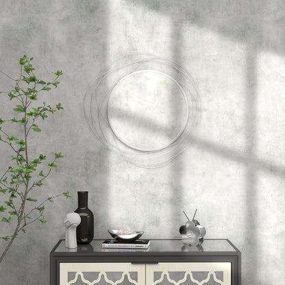 Metal Wall Art 65cm Modern Decorative Mirror Decor for Living Room Bedroom Dining Room, Silver