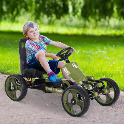 Pedal Go Kart, Kids Ride On Racer with EVA Tyres, Manual Clutch, Braking, Adjustable Seat for Age 3-6 Years, Green