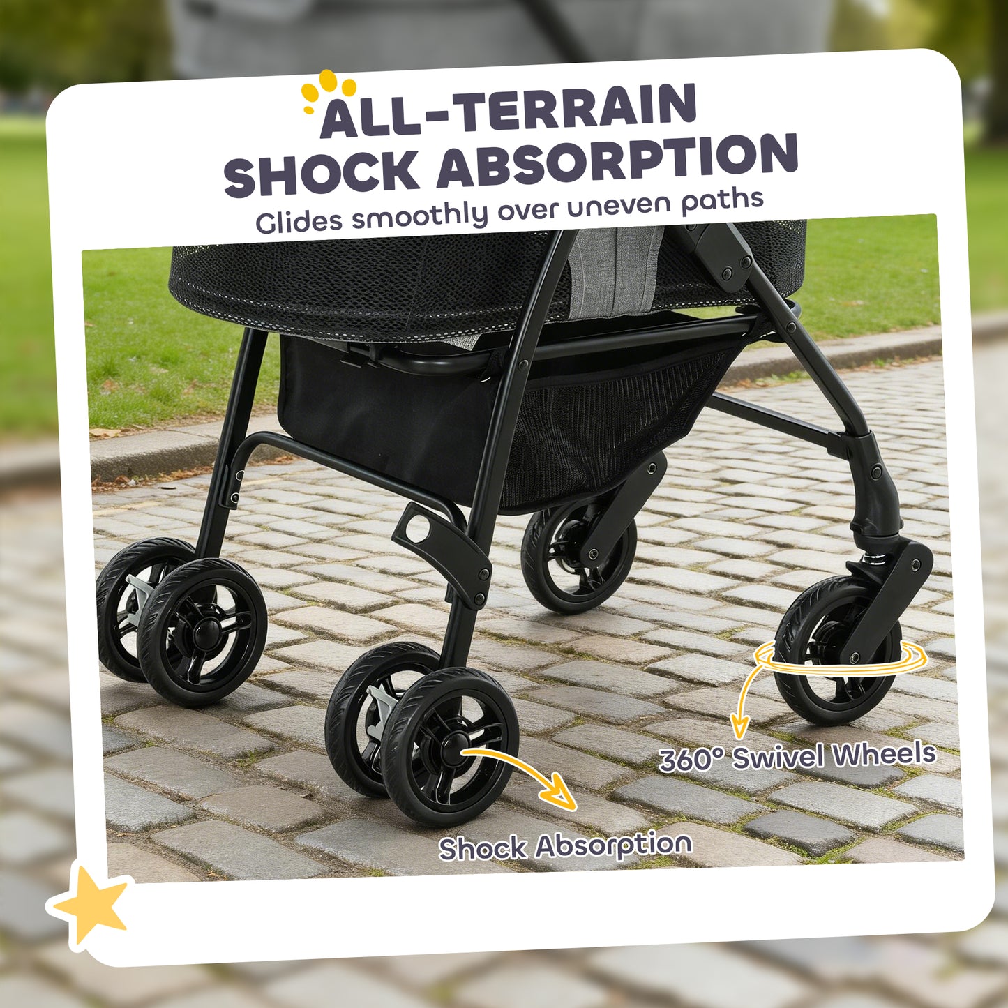 Pet Stroller, Foldable Dog Cat Stroller with Detachable Carrier, Wheels, Storage Basket, Secure Leash