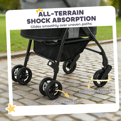 Pet Stroller, Foldable Dog Cat Stroller with Detachable Carrier, Wheels, Storage Basket, Secure Leash