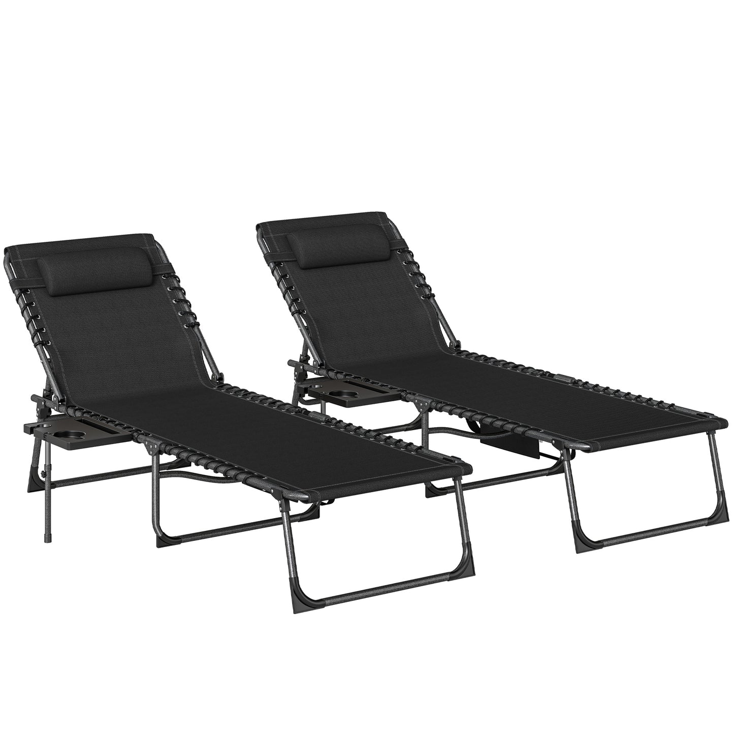 Five-Position Reclining Sun Loungers Set of 2 - Black