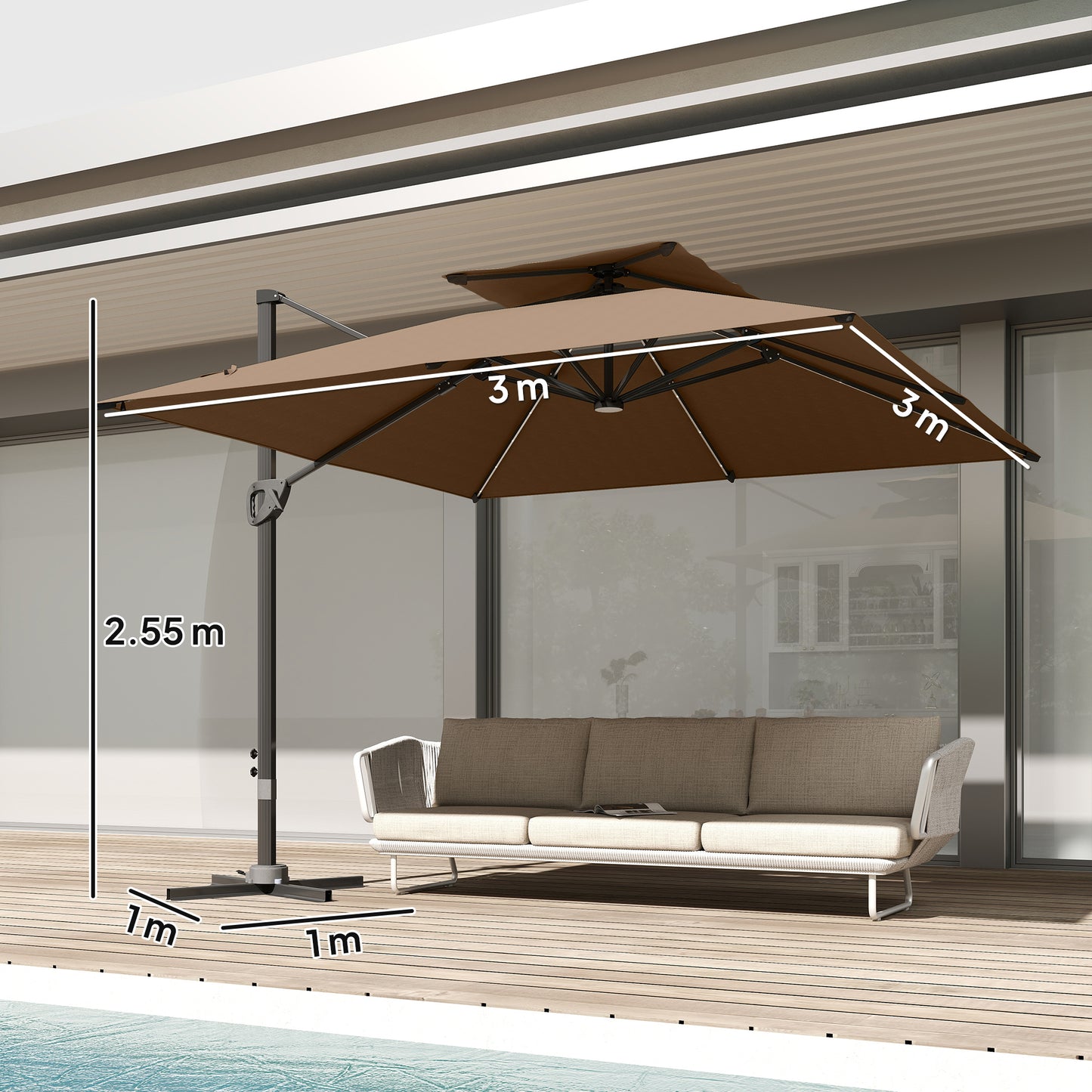 Multi-Angle LED Light Parasol Umbrella - Khaki