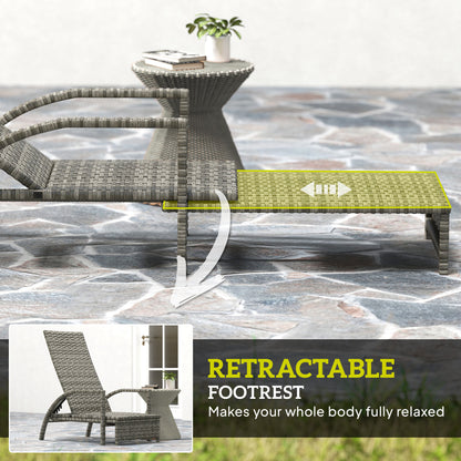 Reclining Rattan Lounger, with Extending Footrest - Grey