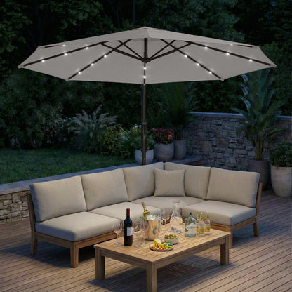 3 m Cantilever Parasol with Solar LED Lights Garden Umbrella with Cross Base, Light Grey