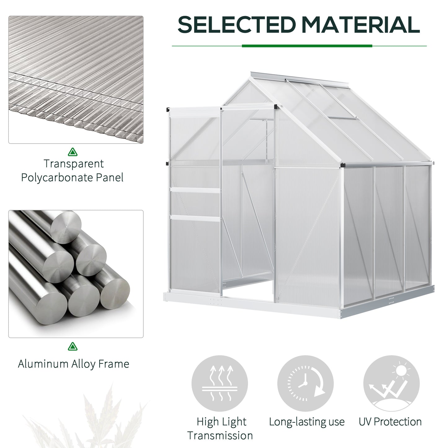 190 x 190cm Walk-In Polycarbonate Greenhouse