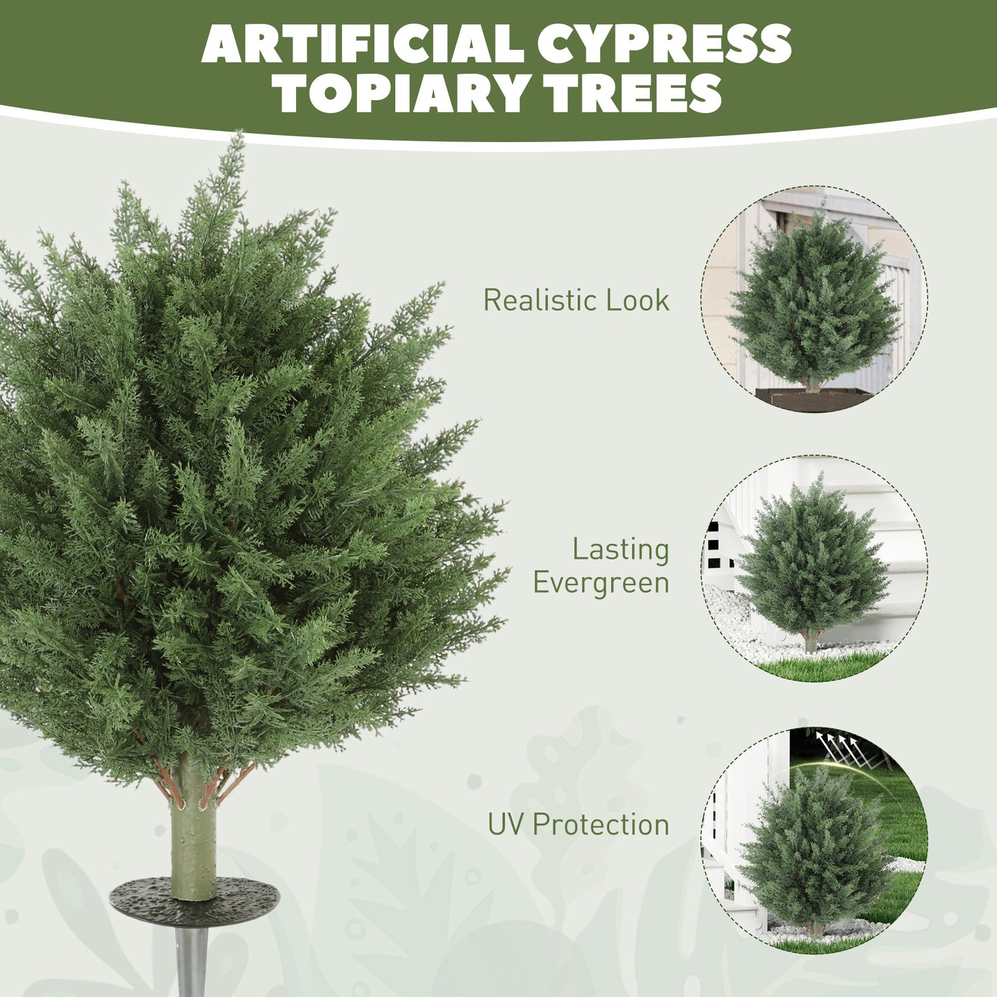 60 cm Artificial Cypress Tree with Ground Stake, Set of 2 Artificial Plants for Indoor & Outdoor, UV Resistant, Green