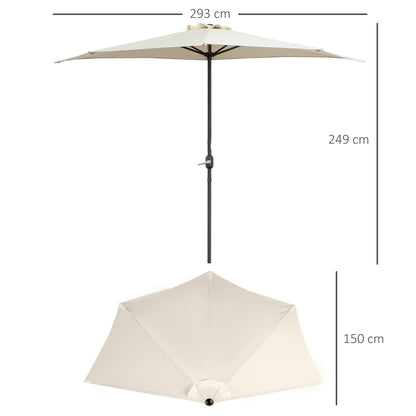 3(m) Half Parasol, Semi Round Umbrella with Metal Frame, Crank Handle for Balcony, Garden, Cream White