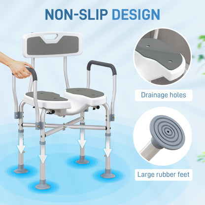 Shower Chair with Hygiene Cut-Out Seat and Reinforced Crossbars
