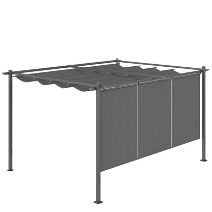 3 x 4m Metal Pergola with Retractable Roof and Roller Shade, Free Standing Garden Gazebo Canopy Pergola Kit