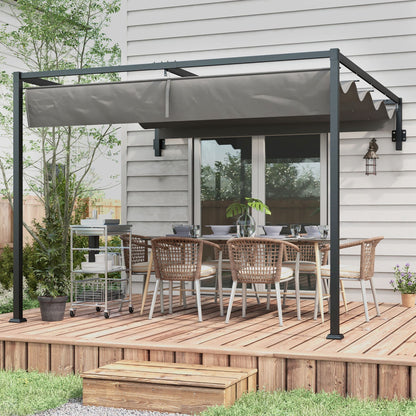 2 x 3(m) Lean To Steel Pergola, with Moving Fabric Canopy - Dark Grey