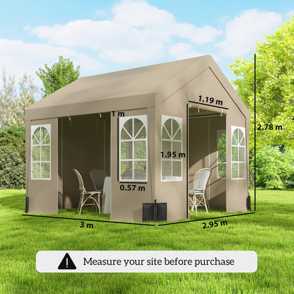 3 x 3 m Party Tent, Outdoor Canopy Tent Shelter with Removable Sidewalls, 4 Zipped Doors, for Parties, Wedding, Beige