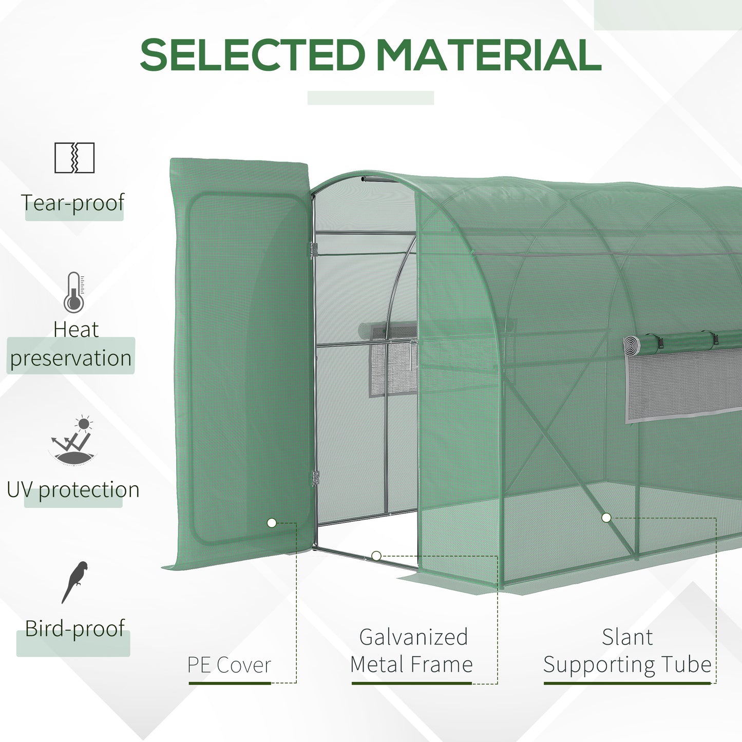 Large Polytunnel Walk In Greenhouse, Plant Gardening Tunnel Green House with Metal Hinged Door