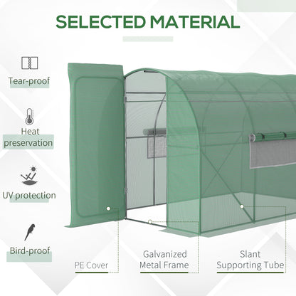 Large Polytunnel Walk In Greenhouse, Plant Gardening Tunnel Green House with Metal Hinged Door
