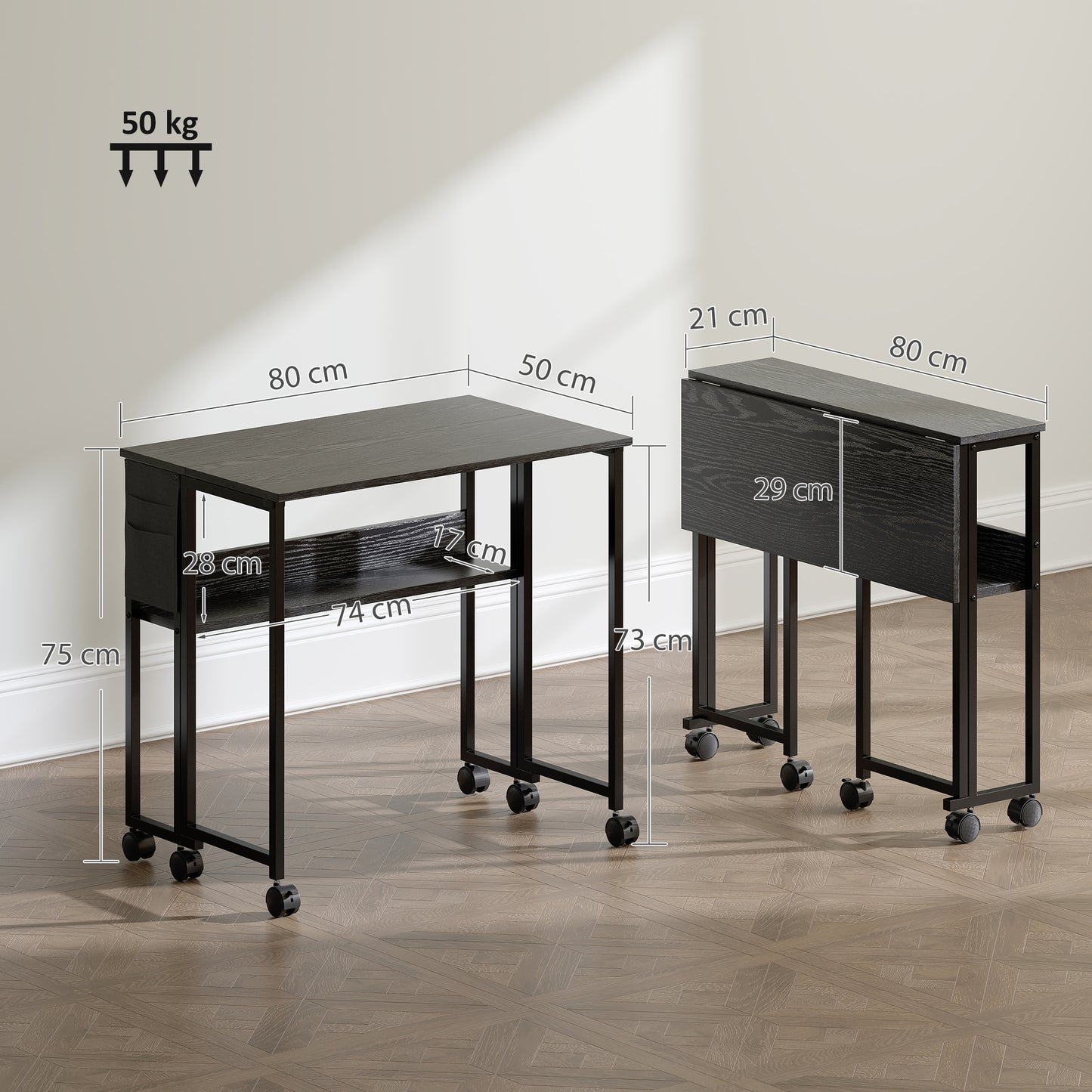 80 cm Drop Leaf Writing Work Desk - Black