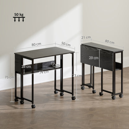 80 cm Drop Leaf Writing Work Desk - Black