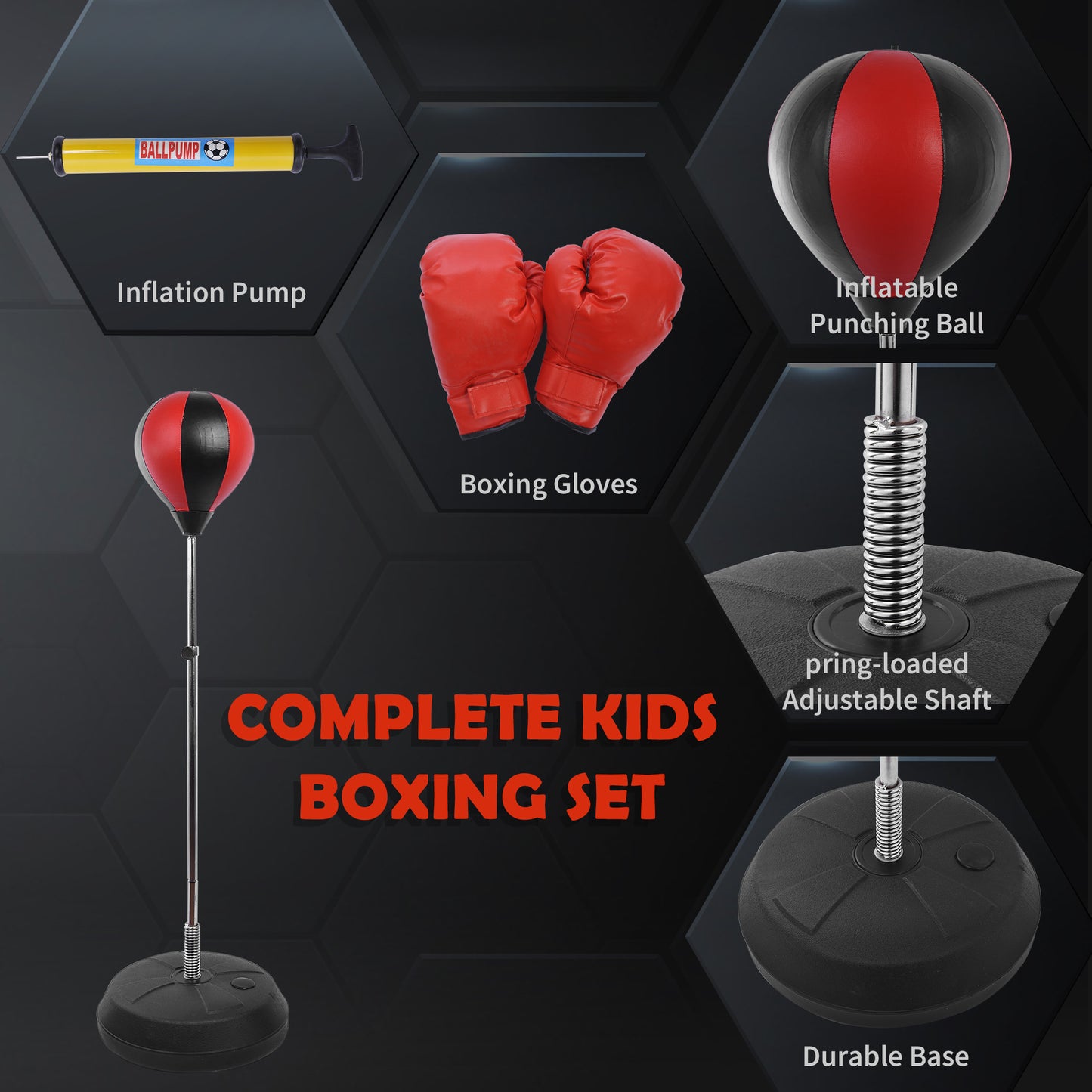 Punching Bag with Stand, 126-144 cm Height Adjustable Boxing Set Free Standing Speed Bag with Gloves and Air Pump for Teenage