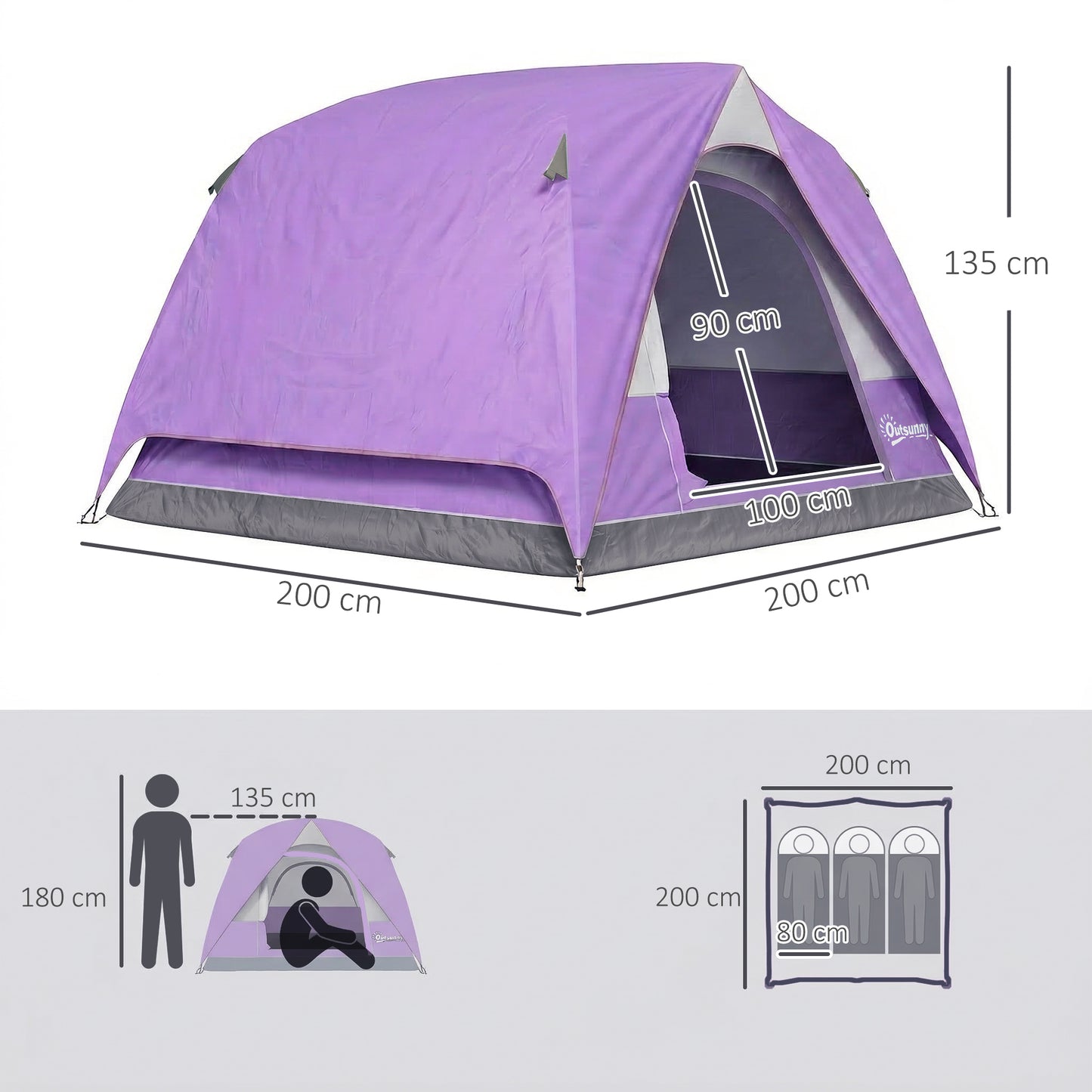 3-4 Person Camping Tent, Easy Set Up 3-4 Man Tent w/ Sewn-in Groundsheet, Waterproof Dome Tent w/ Mesh Windows