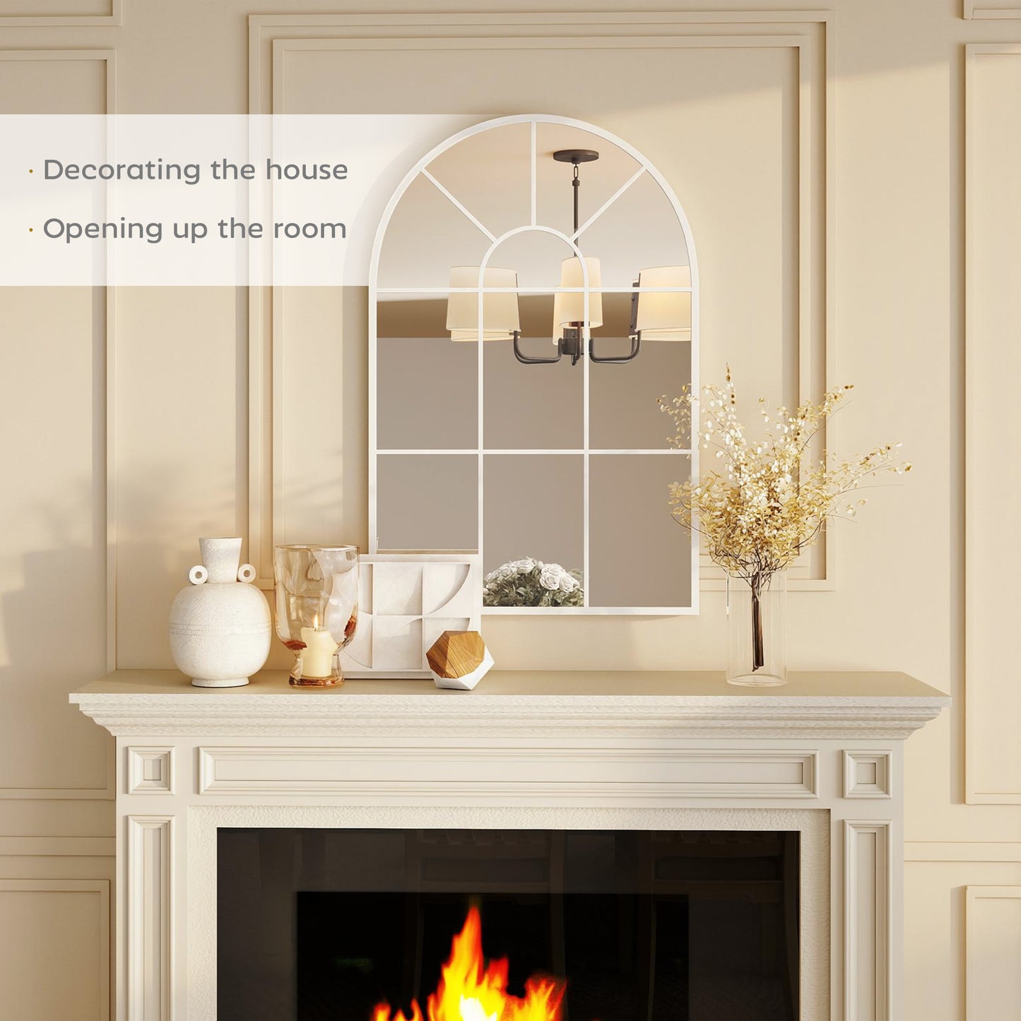90 X 61cm Arched Grid Mirror - White