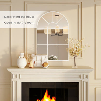 90 X 61cm Arched Grid Mirror - White