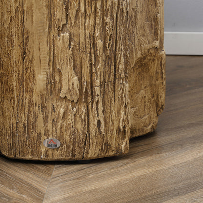 Tree Stump End Table, Round Concrete Side Table for Indoor and Outdoor Use, Natural Wood Effect