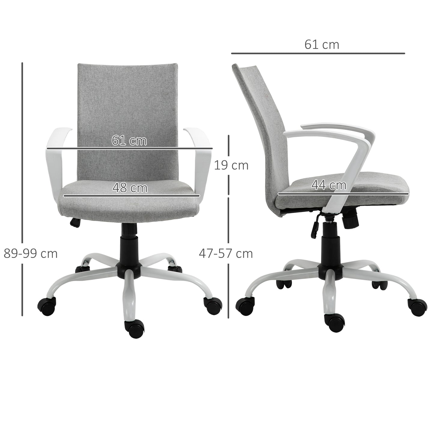 Office Chair Linen Swivel Computer Desk Chair Home Study Task Chair with Wheels, Arm, Adjustable Height, Light Grey