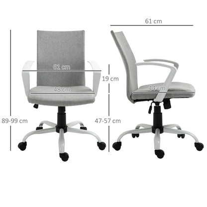 Office Chair Linen Swivel Computer Desk Chair Home Study Task Chair with Wheels, Arm, Adjustable Height, Light Grey